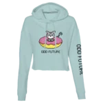 8-Bit Donut Cat Crop Hoodie - Sage