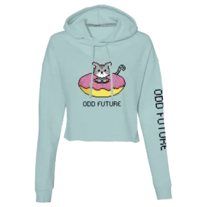 8-Bit Donut Cat Crop Hoodie - Sage