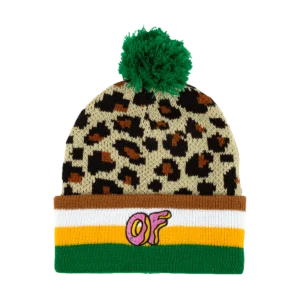 OF Leopard Pom Pom Beanie