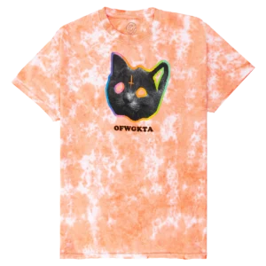 Psych Kitty Tee - Peach Crystal Wash Tie Dye