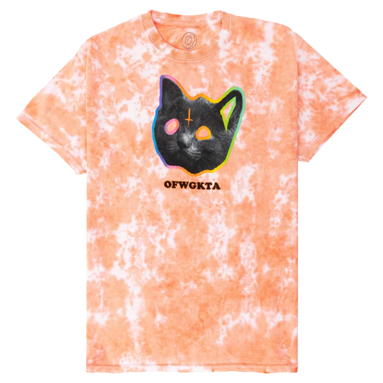 Psych Kitty Tee - Peach Crystal Wash Tie Dye