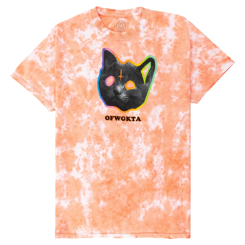 Psych Kitty Tee - Peach Crystal Wash Tie Dye